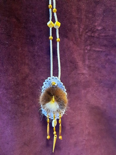 Подвеска, кожа, мех, бисер