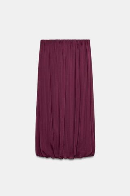ZARA ЮБКА МИДИ С ОБЪЕМНЫМ ПОДОЛОМ, БОРДОВЫЙ