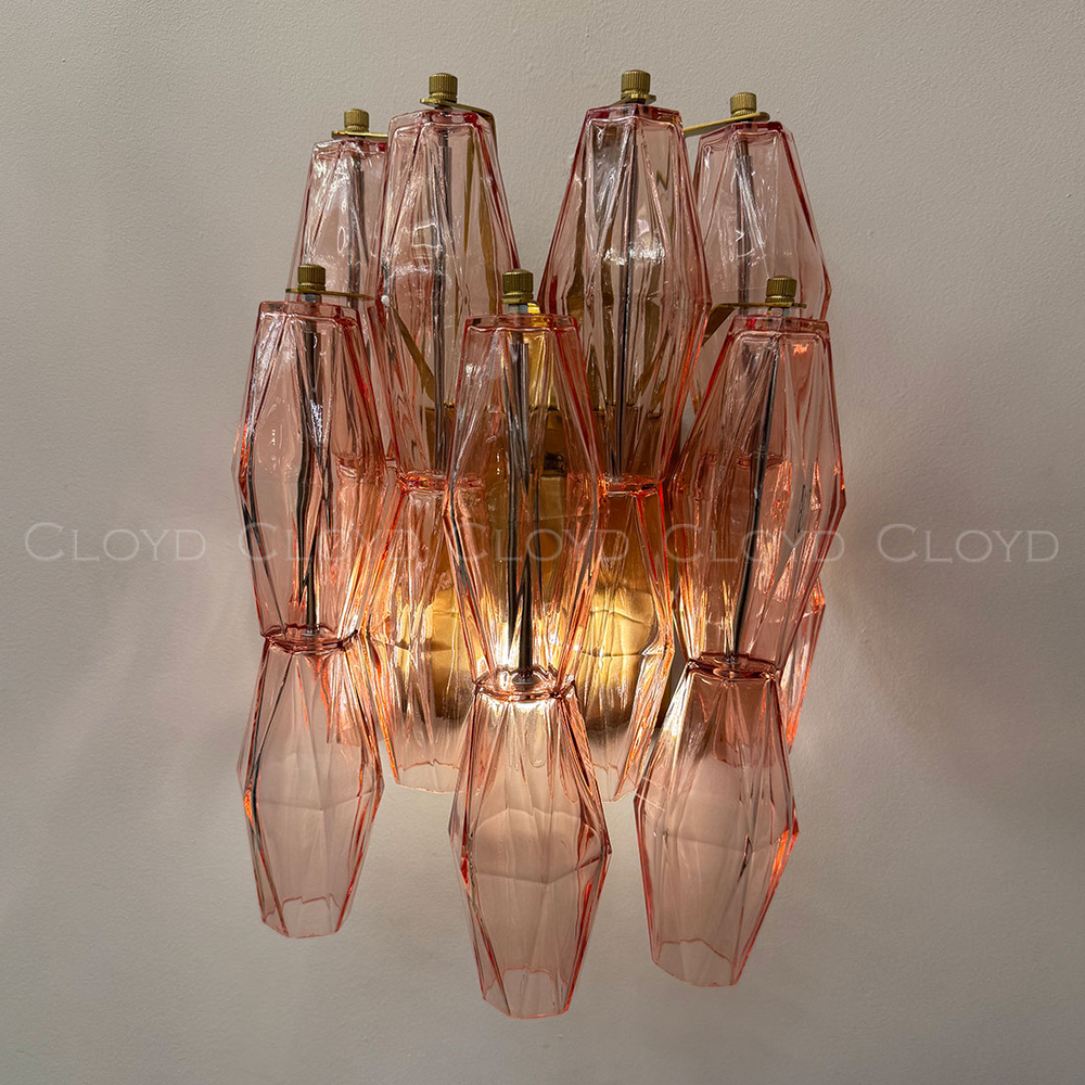 Бра Cloyd CALCUTTA W1 / выс. 37 см - латунь - розов.стекло (арт.20486)