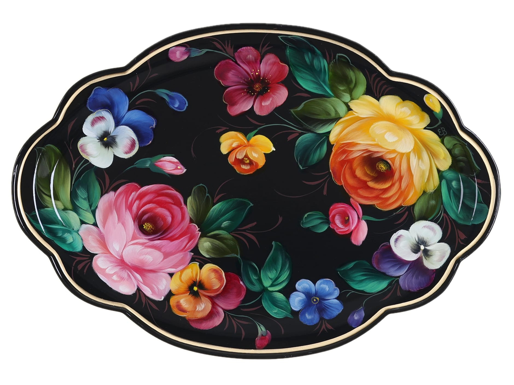 Жостовский поднос декоративный, размер 32х22 см (A11), металлический