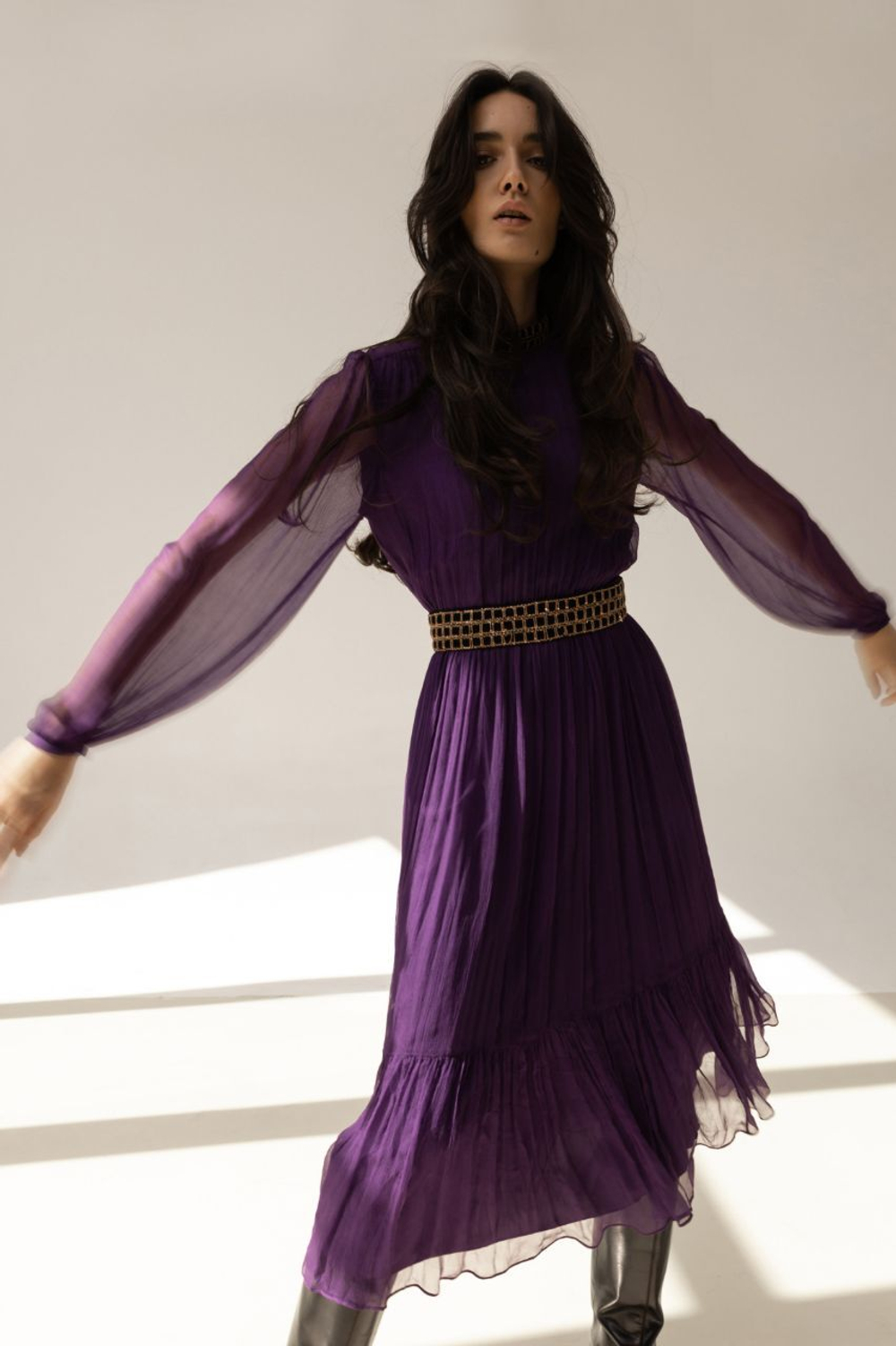 Платье шелковое миди пурпур