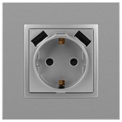Розетка ЭРА Elegance 14-4109-03 2P+E 16A-250В штор. с 2xUSB 5В-3А алюминий