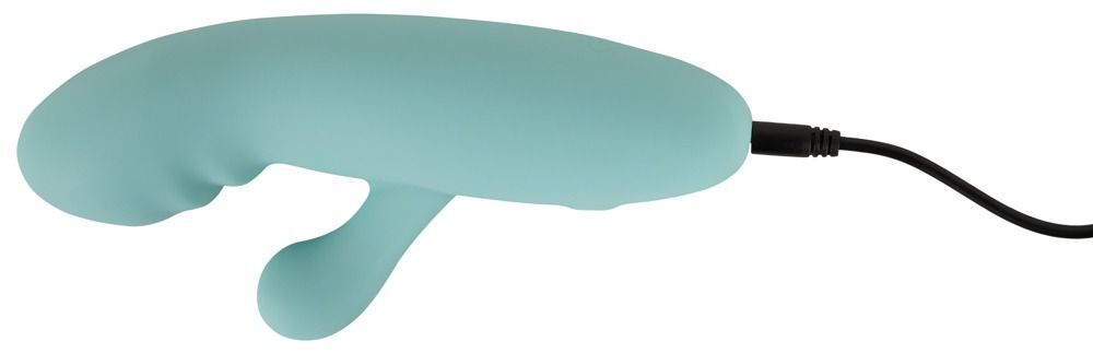 Бирюзовый мини-вибратор с клиторальным отростком Rabbit Vibrator - 15,5 см. (Цвет: бирюзовый)