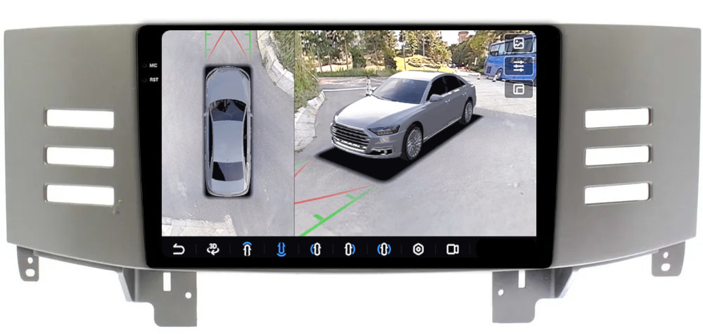 Магнитола для Toyota Mark X 2004-2009 (правый руль) - FarCar BX9-360-9120 монитор 9.5" 2K QLED на Android 13, 6Гб+128Гб, CarPlay, 4G SIM-слот, 4 камеры в комплекте