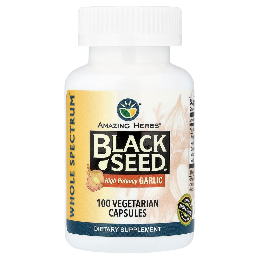 Amazing Herbs, Black Seed™, высокоэффективный чеснок, 100 вегетарианских капсул
