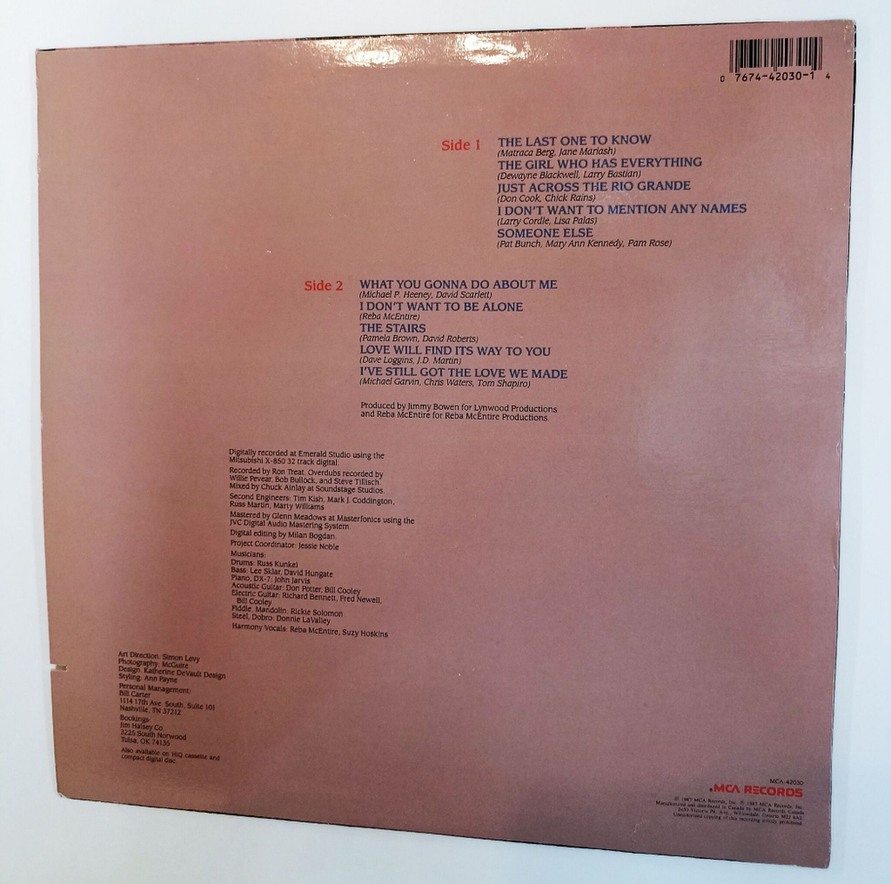 Винтажная виниловая пластинка LP Reba McEntire The Last One To Know (USA 1987)