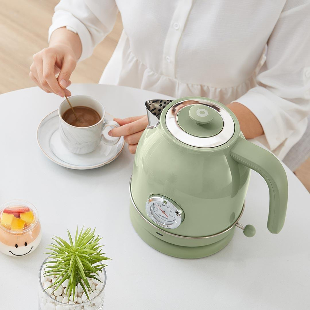 Чайник электрический Xiaomi Qcooker Retro Electric Kettle 1.7L, Оливковый (с датчиком температуры)