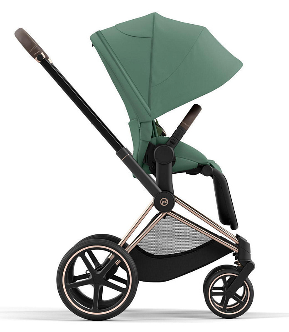 Коляска 3 в 1 Cybex Priam IV Rosegold complete и автокресло Aton B2 i-Size Volcano Black Leaf Green