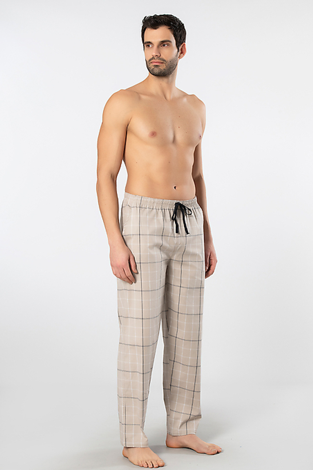 Брюки домашние мужские бежевый крупная клетка