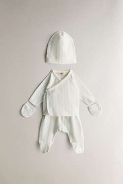 ZARA HOME КОМПЛЕКТ ДЛЯ НОВОРОЖДЕННОГО, ЖЕЛТОВАТО-БЕЛЫЙ