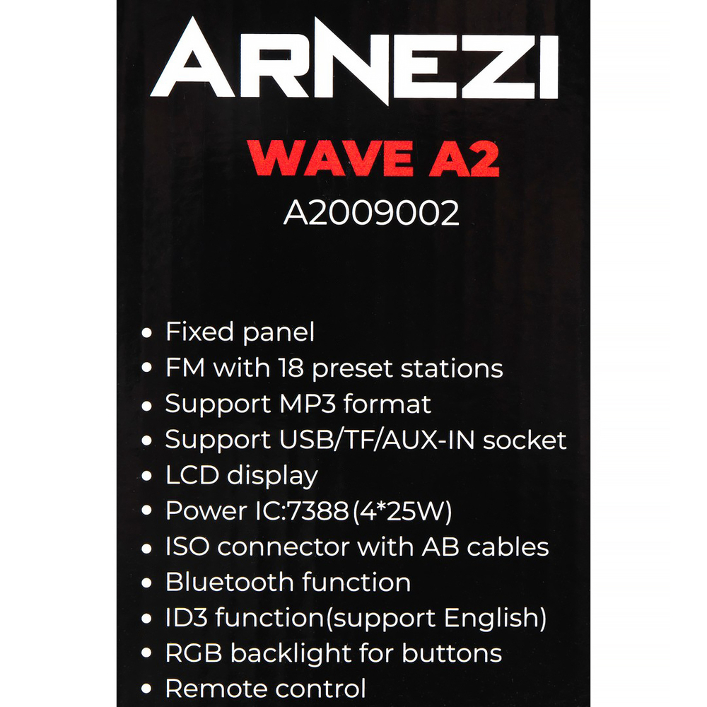 Автомагнитола ARNEZI Wave A2 4х25Вт (Bluetooth, FM, AUX, USB, TF) / A2009002