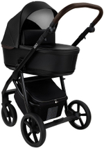 Детская коляска Roan Esso Кожа 3 в 1 с автокреслом Pituso Santiso Pro ESSK/210/1 Black /Black/руч.Тем.коричневый