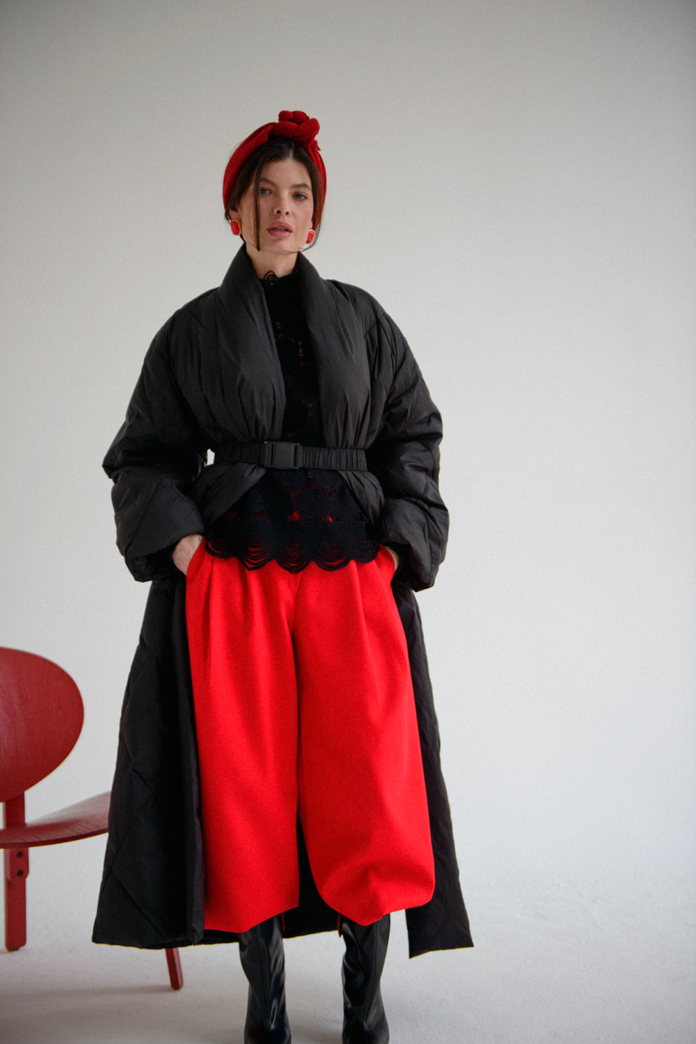 Пуховик длинный с поясом ROMMY