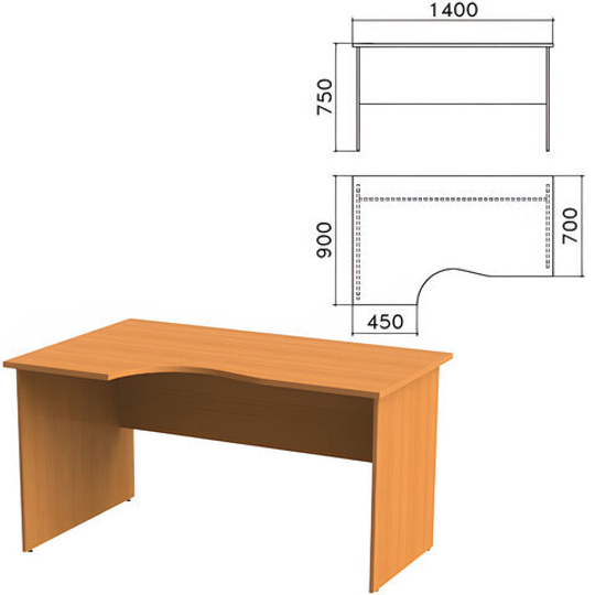 Стол письменный эргономичный "Фея", 1400х900х750, левый, цвет орех милан, СФ07.5
