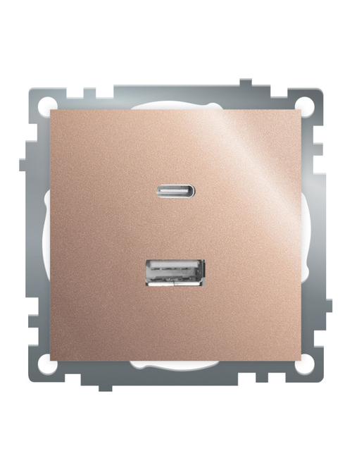 Розетка 2-местная USB + type C (механизм), STEKKER GLS10-7116-02, 250B, 3A, max 20W, серия Катрин, шампань 50056