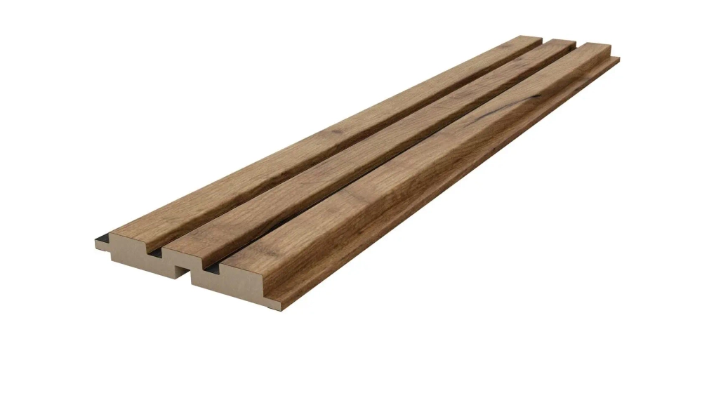 Двухцветная реечная стеновая панель МДФ, Дуб Крафт Табачный/Черный, 2800*116*16