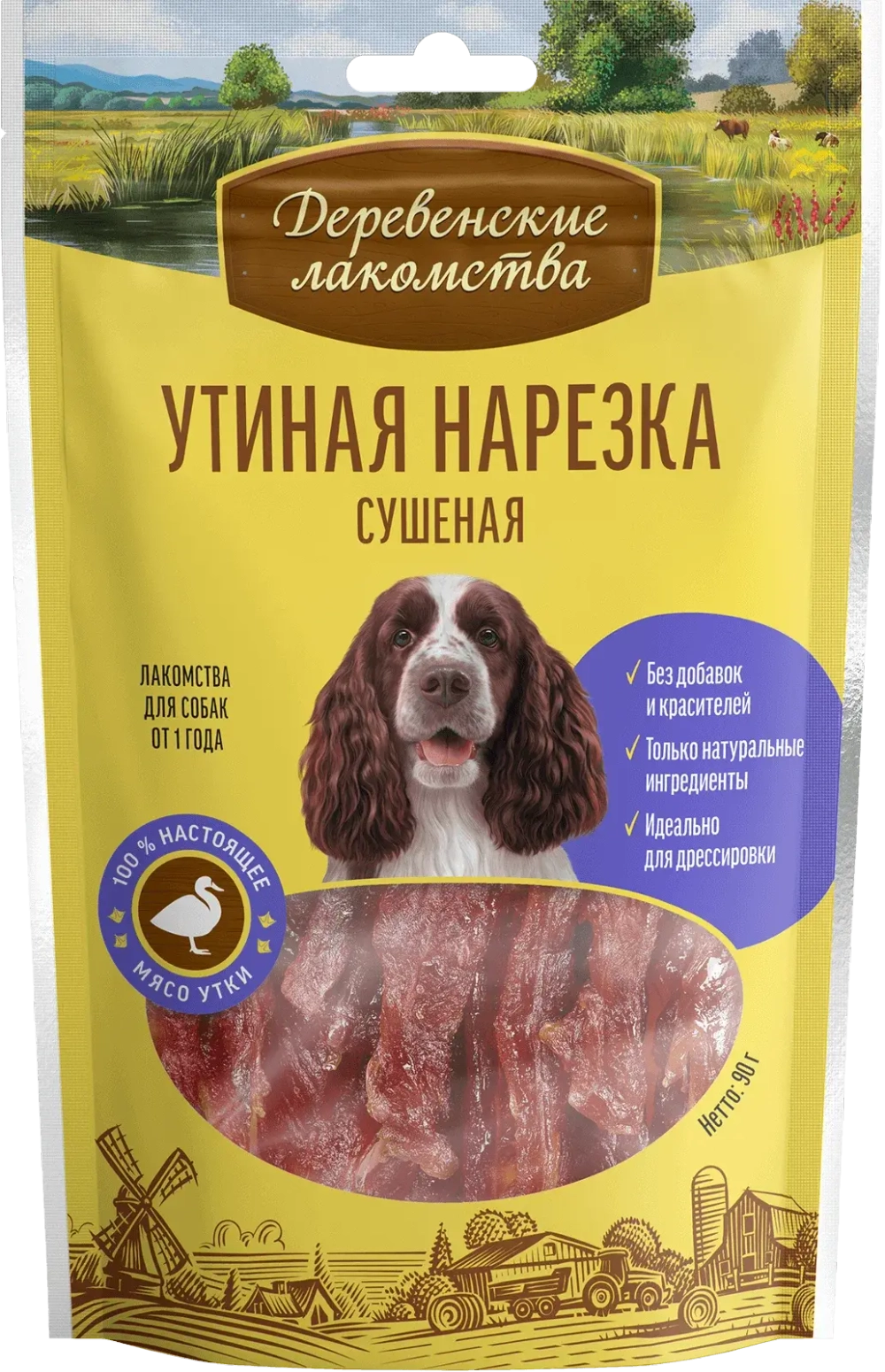 ДЕРЕВЕНСКИЕ ЛАКОМСТВА Утиная нарезка сушеная для собак, 90 г
