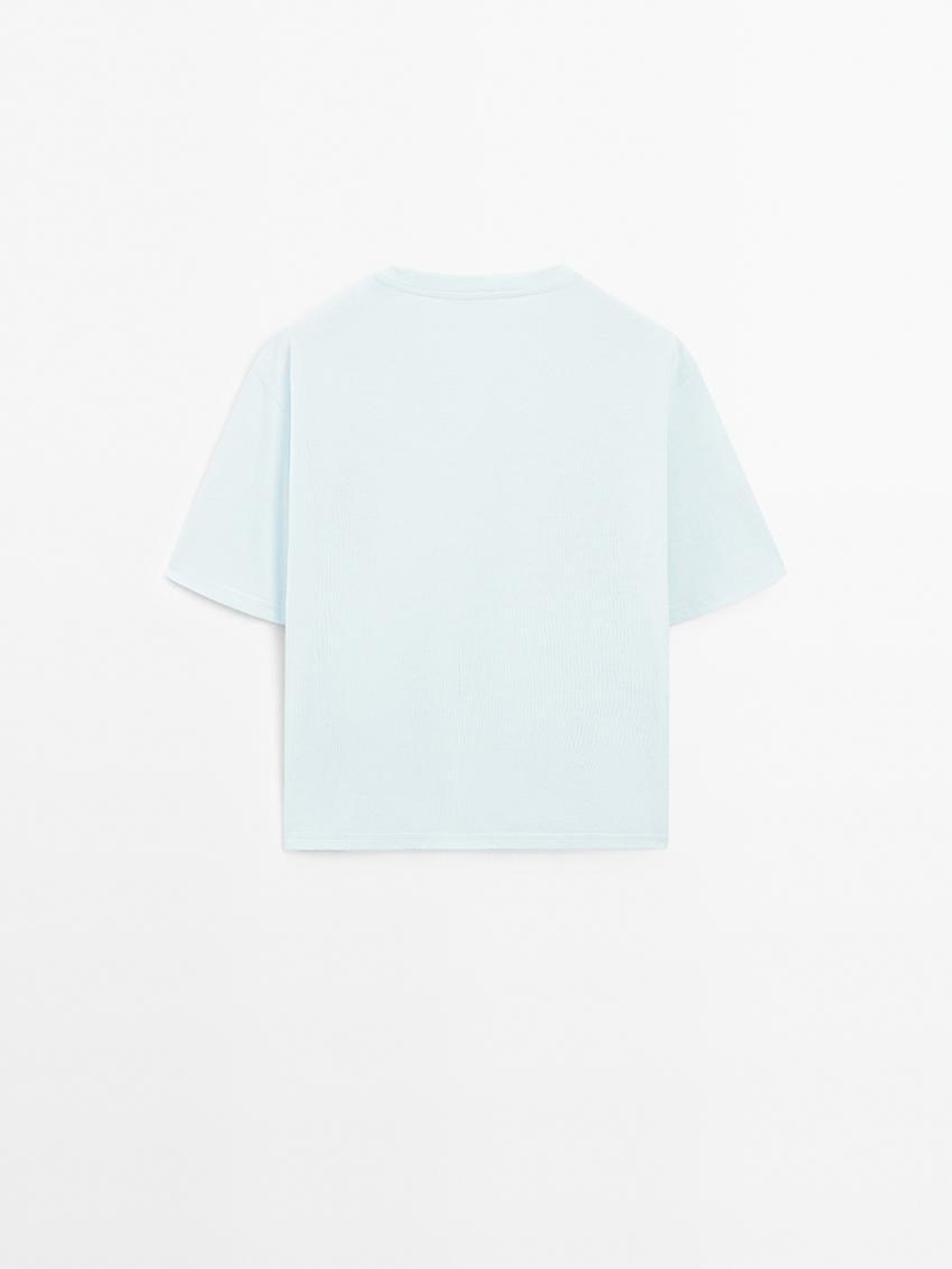 Massimo Dutti Футболка с декоративными швами на рукаве, небесно-голубой