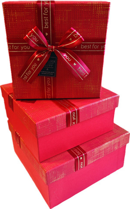 Набор подарочных коробок 3в1 с бантом, красный/золото 15*15*6.5, 17*17*8, 19*19*9.5см