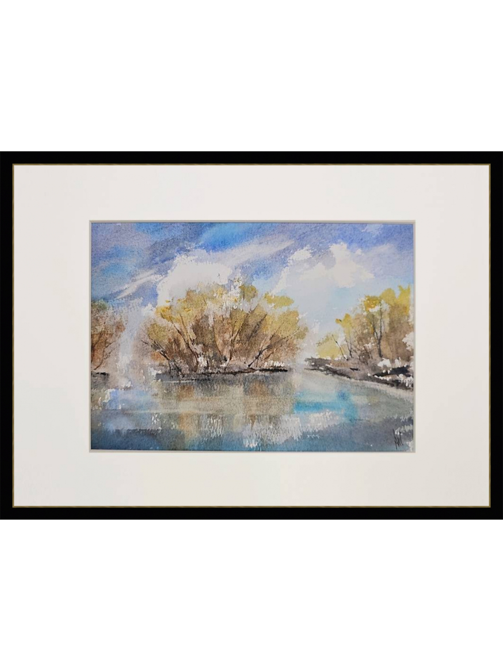 Картина авторская акварельная в паспарту 21х30 см на стену для интерьера "На берегу Осетра в апреле"