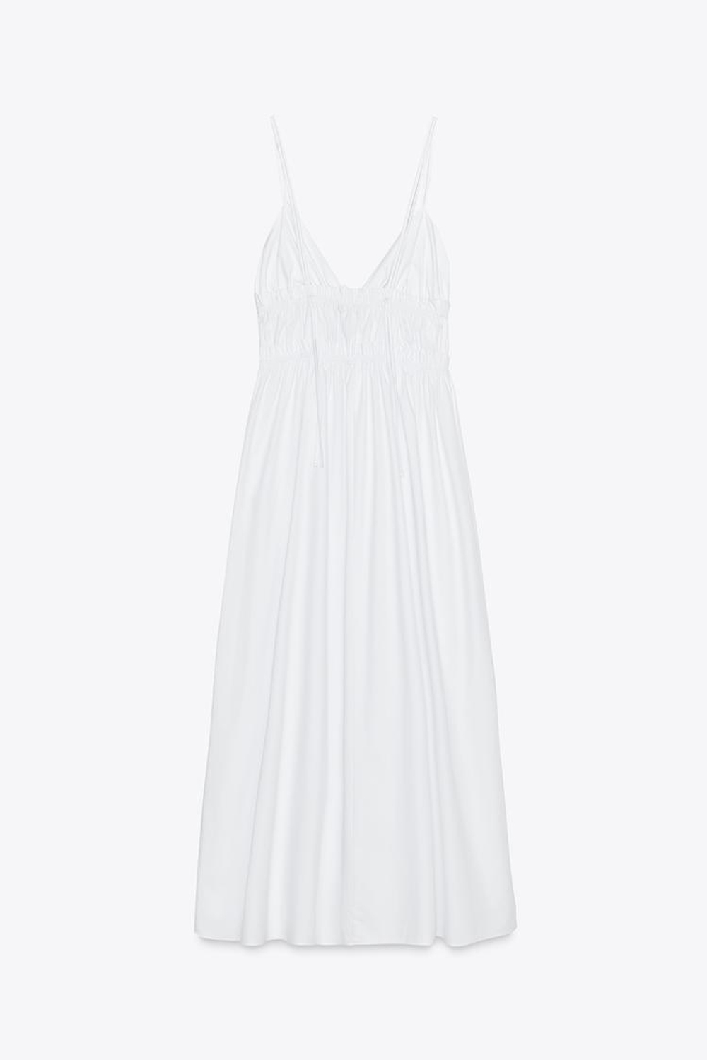 ZARA ПЛАТЬЕ МИДИ ИЗ ПОПЛИНА НА БРЕТЕЛЯХ, БЕЛЫЙ