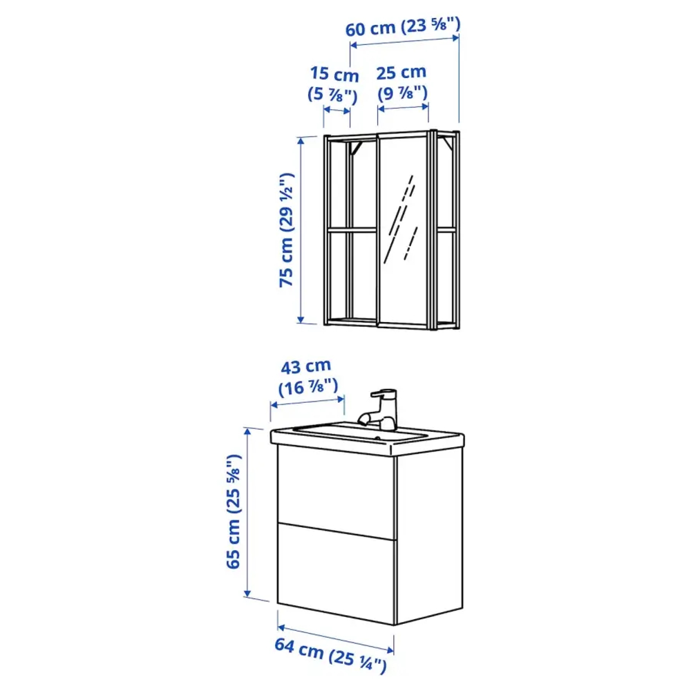 Комбинация для ванной - IKEA ENHET, 64х43х65 см, серый/антрацит, ЭНХЕТ ИКЕА