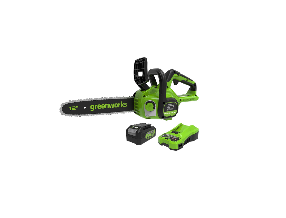 Цепная пила аккумуляторная GreenWorks Арт. 2007007UA,  30см, бесщеточная, c 1хАКБ 2 Ач и ЗУ