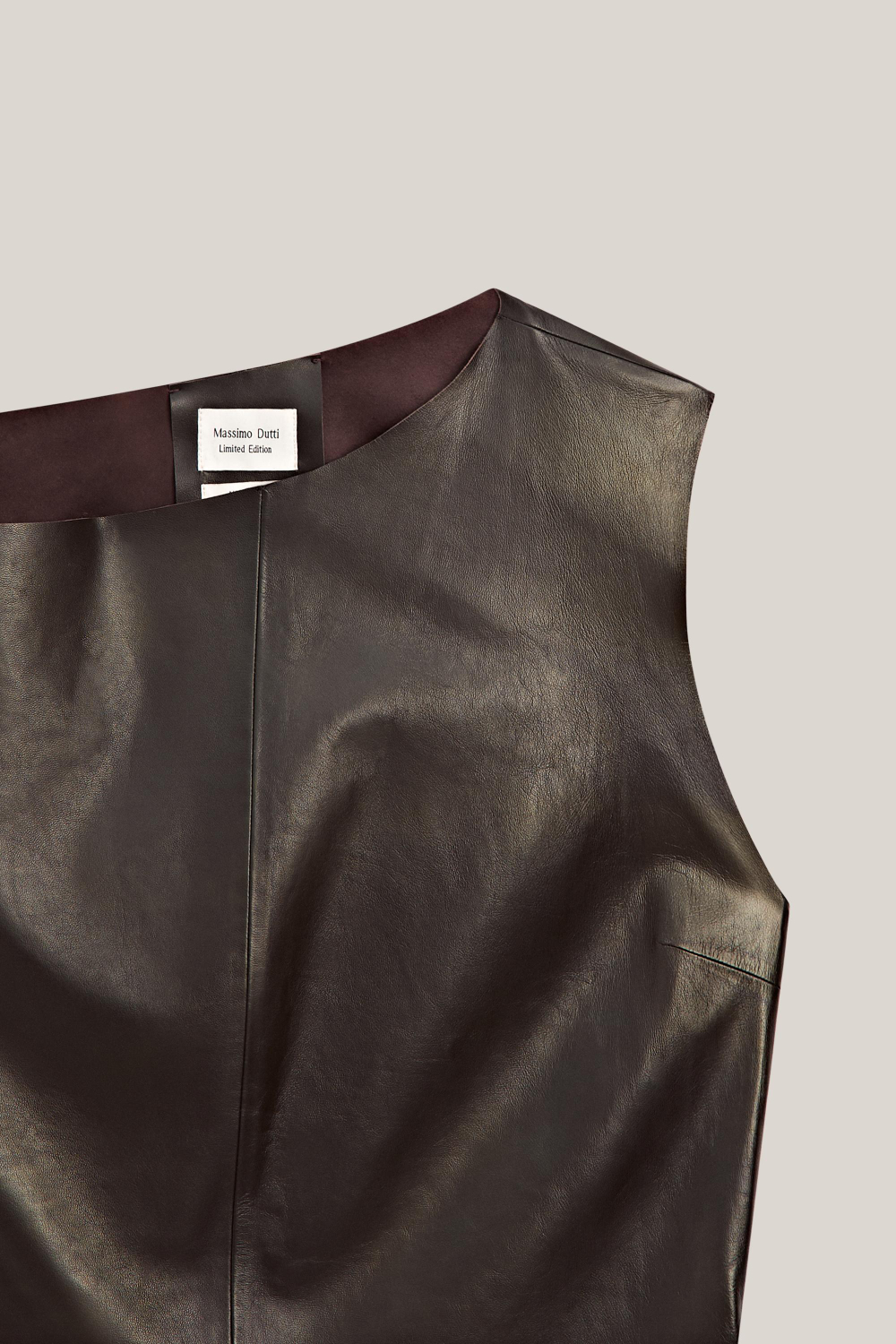 Massimo Dutti Асимметричный топ из кожи наппа - Limited Edition,коричневый