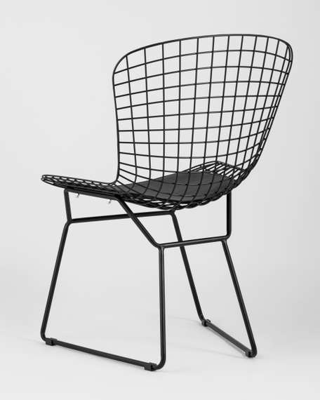 Стул обеденный Bertoia черный с черной подушкой