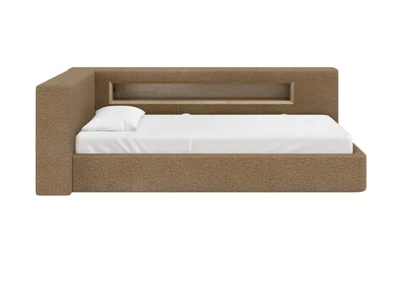 Диван-кровать Cube c нишей L (коричневый, рогожка)