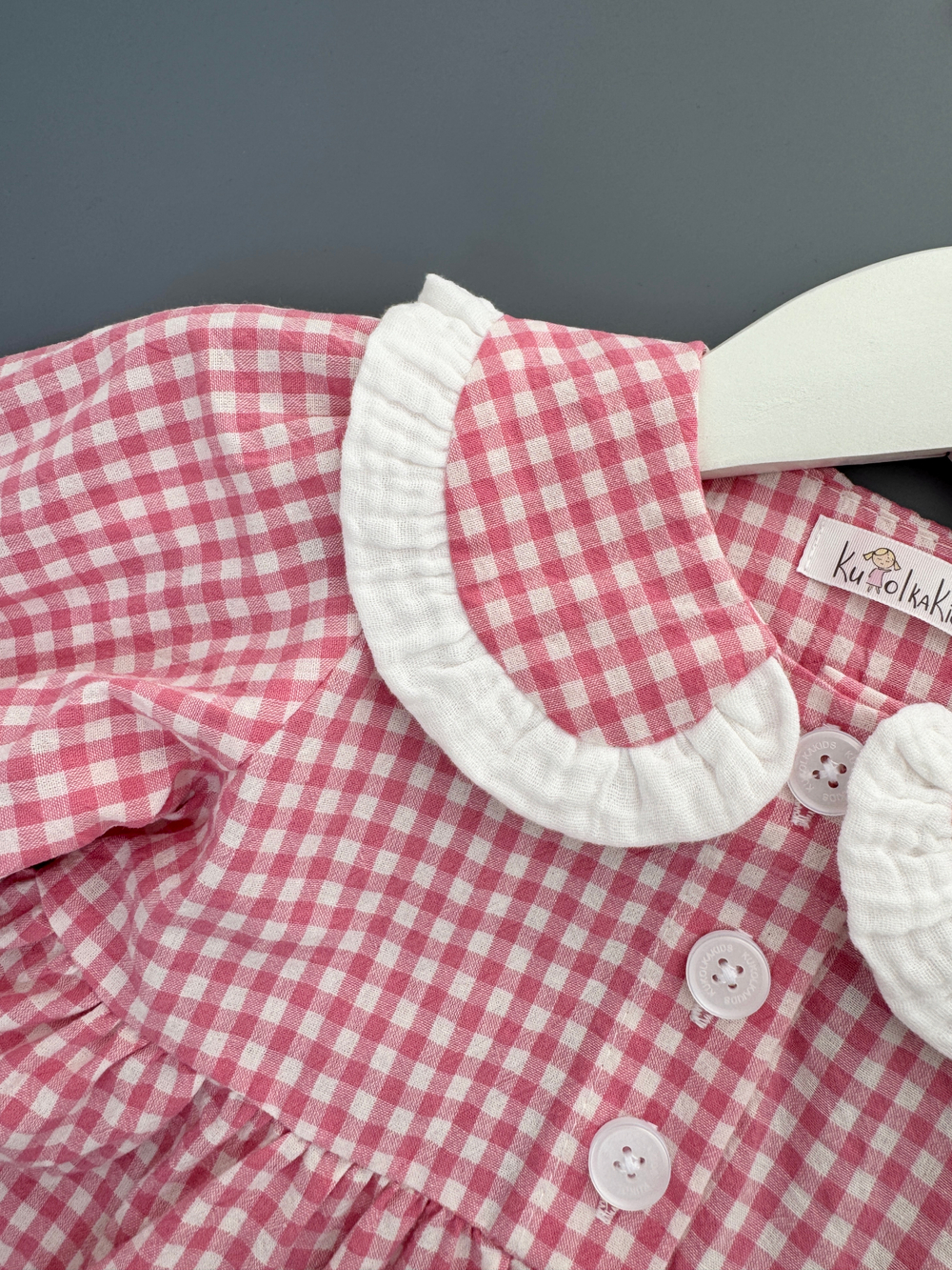 Платье из варёного хлопка в клетку виши, цвет розовый
