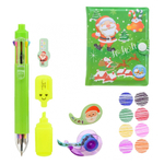 Канцелярский набор Basir с цветным текстовыделителем, 8-ми цветной ручкой, скотчем и блокнотом, серия "Новогодние", ассорти, 22*13 см