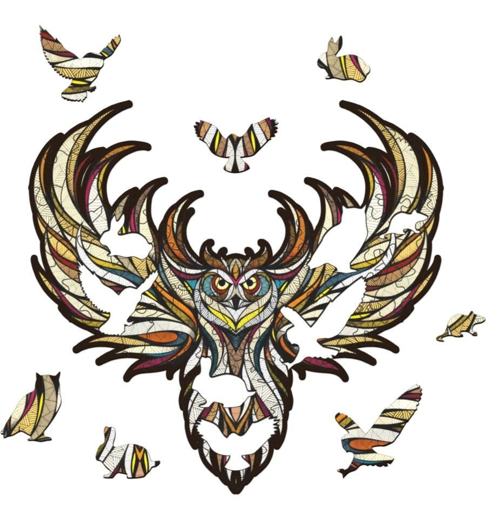 Деревянный, фигурный пазл EWA Мудрая Сова S 21x22 см