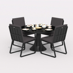 Обеденная группа Ideal Patio ДИВА ГИРА  каркас карбон, стол стекло диа 110, ткань антрацит