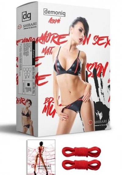 Комплект из матовой кожи Asami с веревками для связывания (Shibari) L (46) (Цвет: черный, красный)
