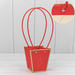 Пакет подарочный 12.5х12х8см Ваза для цветов с золотой рамкой (Красный)