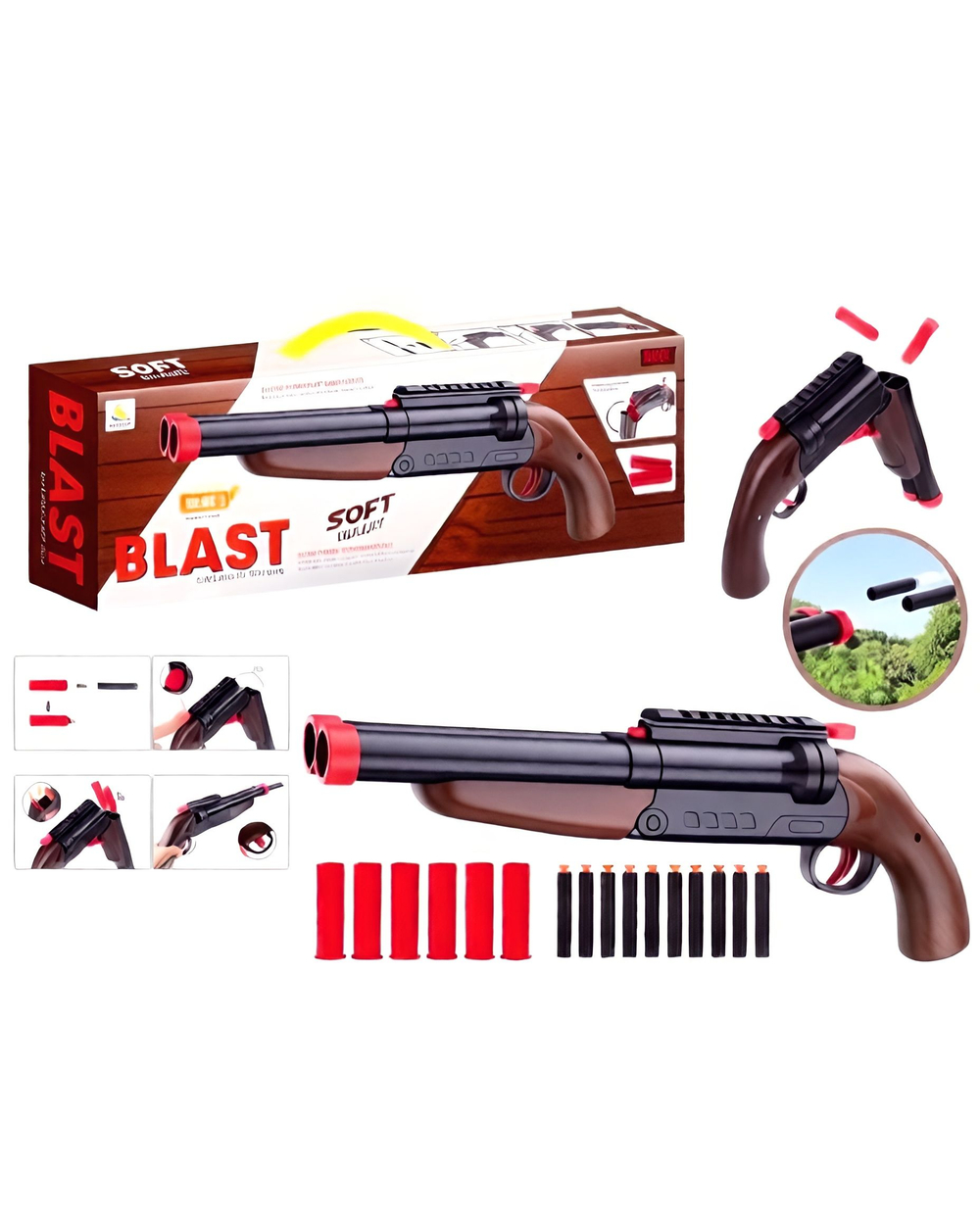 Ружье двустволка игрушечное с мягкими пулями, отстрел гильз