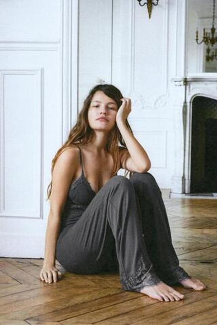 ZARA БРЮКИ POINTELLE С КРУЖЕВОМ, ТЕМНО-СЕРЫЙ