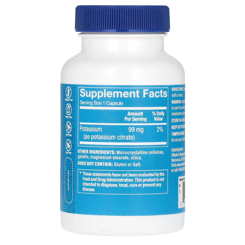 The Vitamin Shoppe, цитрат калия, 99 мг, 100 капсул