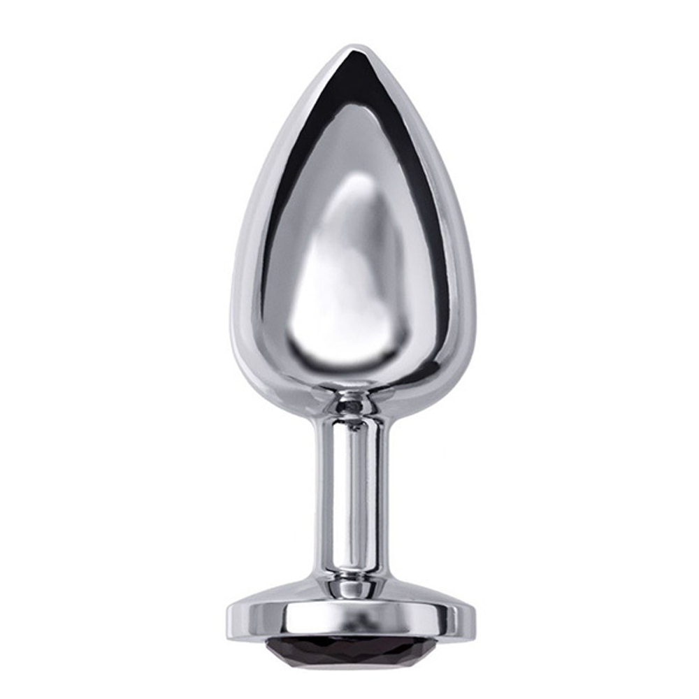 Большая серебристая анальная втулка 8,5см с чёрным кристаллом ToyFa Metal 712009