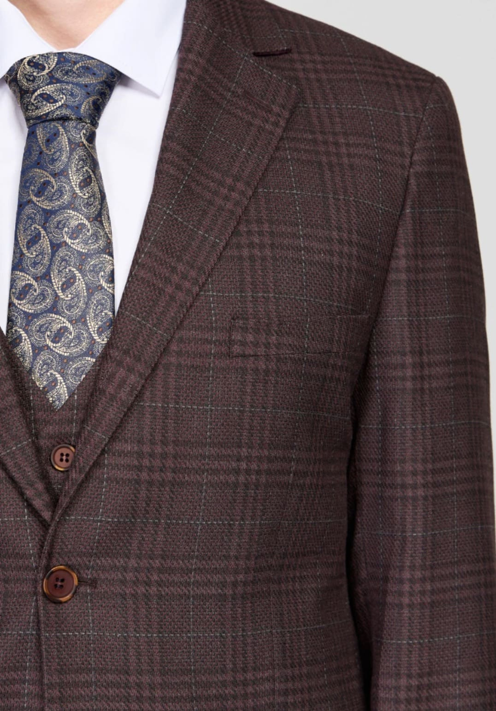 Мужской классический костюм в клетку (бордовый) В66