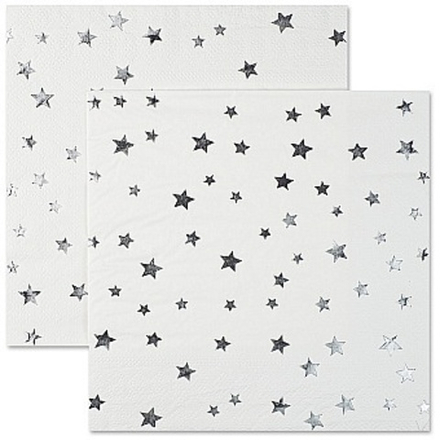 Сервировочные салфетки, Серебристые звезды, Белый/Серебро, Металлик, 33*33 см, 12 шт.