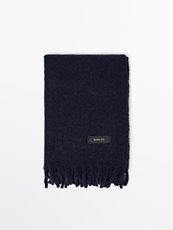 Massimo Dutti Шарф из смесовой шерсти с бахромой, темно-синий