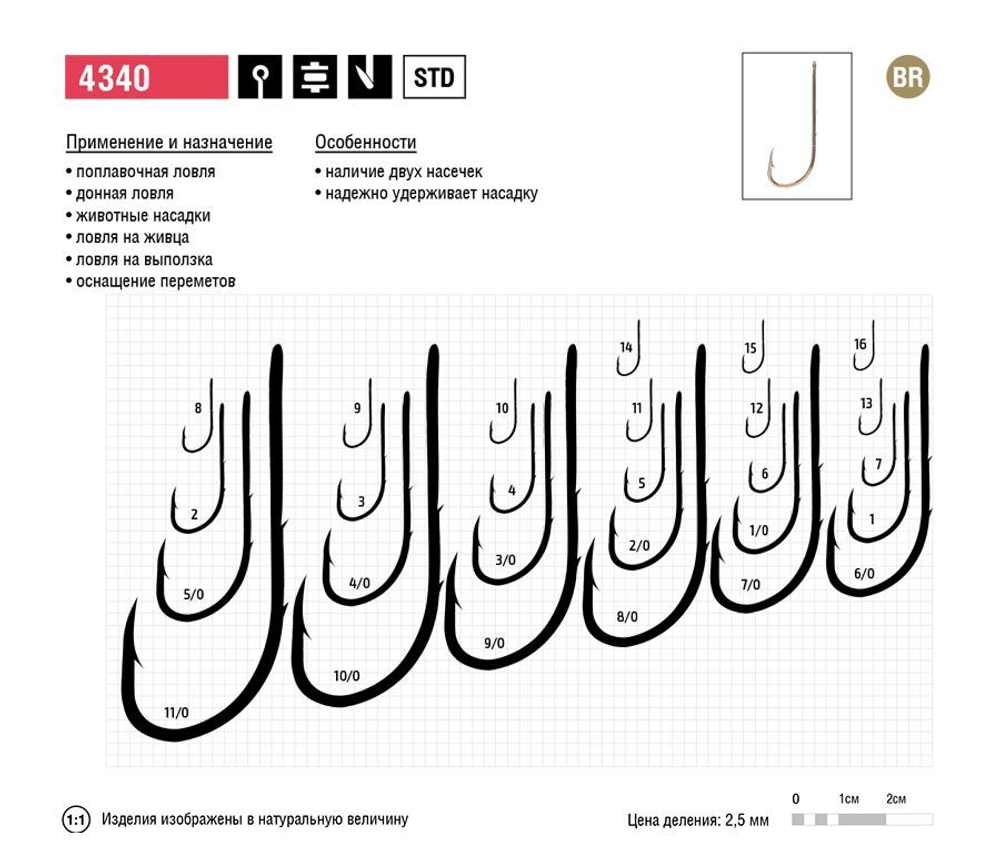 Крючки рыболовные универсальные 4340 BR №04 2 упк по 10шт