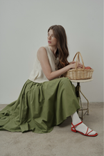 Юбка асимметричная двухслойная из пыльно-зеленого батиста