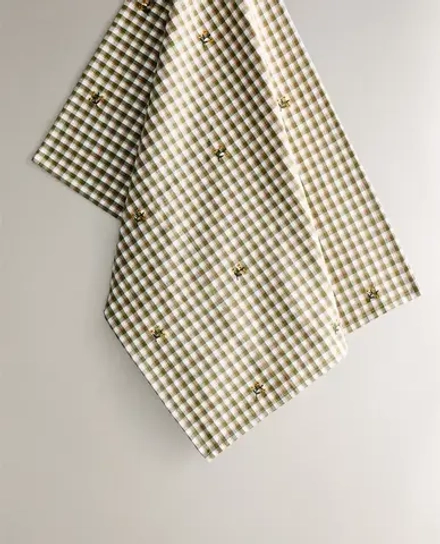 ZARA HOME КУХОННОЕ ПОЛОТЕНЦЕ С ЦВЕТОЧНОЙ ВЫШИВКОЙ, ЗЕЛЕНЫЙ