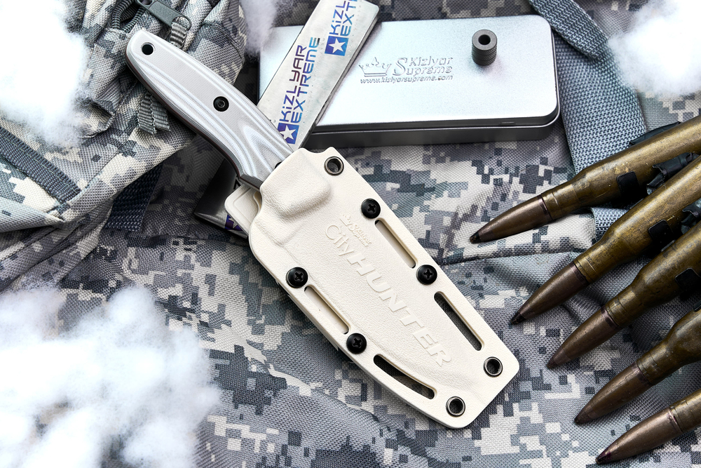 Туристичеcкий нож CityHunter GHOST Elmax Stonewash White-Gray G10