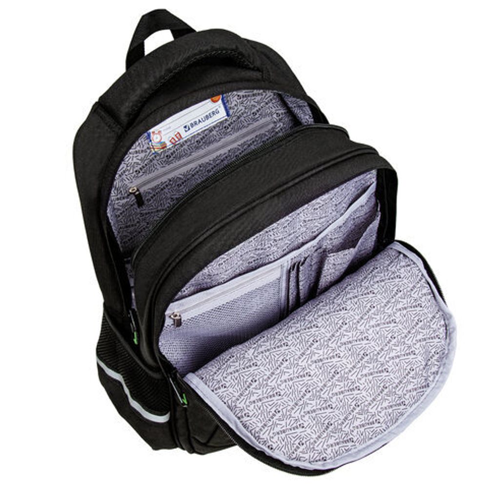 Рюкзак BRAUBERG SOFT, 2 отделения, 3 кармана, "Dark night", СВЕТООТРАЖАЮЩИЙ ПРИНТ, 40х31х15 см, 273119