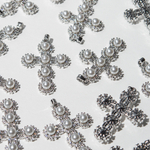 Подвеска с бейлом "Крест", хрустальный жемчуг, фианиты, 39*27,5мм, родирование