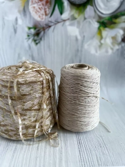 Пряжа ленточка плоская для вязания Binario Lurex